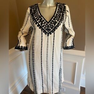 Soft Surroundings ivory V-Neck Tunic 100% Cotton Striped Dress size S